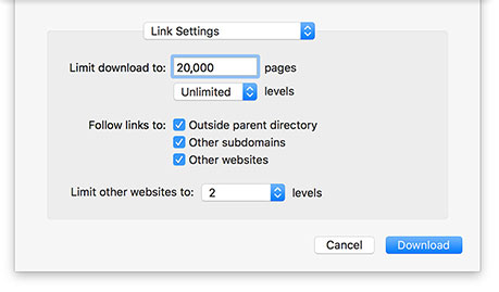 Granular website download settings